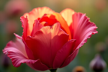 Vibrant Red Tulip Blossom in Sunlight Close up Flower Detail Spring Nature