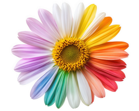 vibrant flower with petals in rainbow of colors, showcasing nature beauty and creativity. This stunning floral arrangement evokes joy and wonder