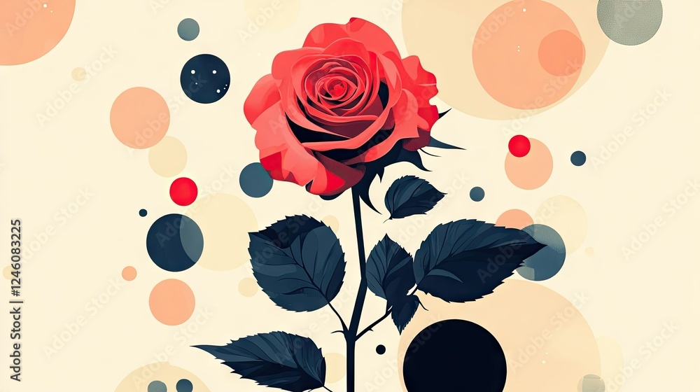 Fototapete a modern, flat-style rose vector design featuring bold colors and simple shapes, perfect for brandin