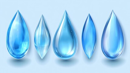 Various Blue Water Drops on Light Blue Background for Design Use