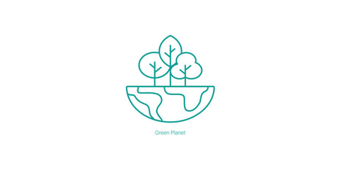 Green Planet Vector Icon for Environmental Conservation and Sustainability