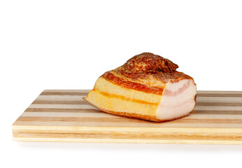 Raw pork bacon on the wooden board, contour