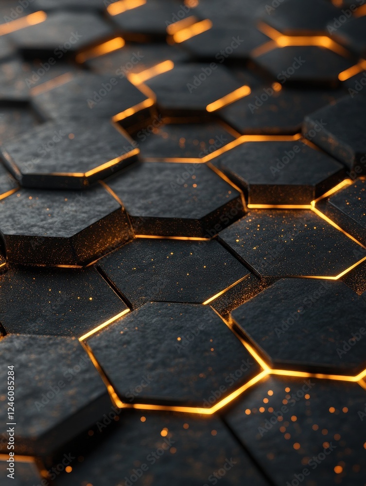Poster hexagonally shaped tech background rendering network connection dark design