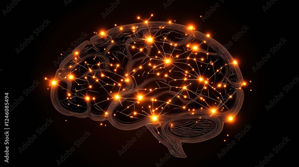 Poster Glowing neuron pathways illustrate the complex workings of the brain and nervous system with subtle electrical activity. Generative AI