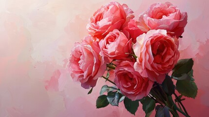 Beautiful Pink Roses Bouquet on Soft Pastel Background