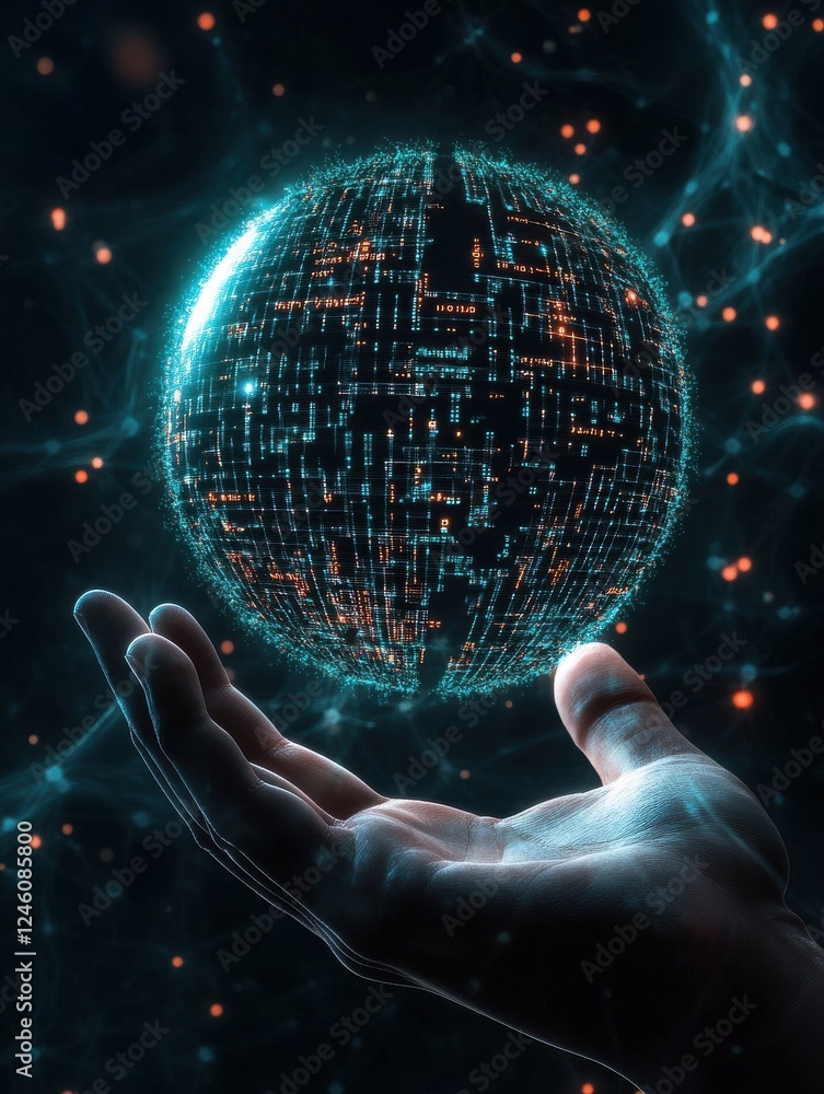Poster ai artificial intelligence logo held in a hand, representing artificial intelligence and machine lea