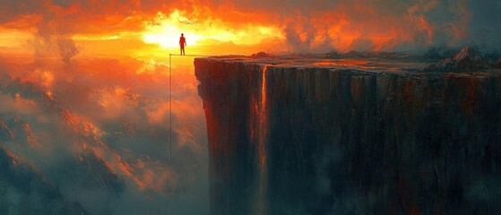 High-Altitude Tightrope Walker Over Canyon at Sunrise
