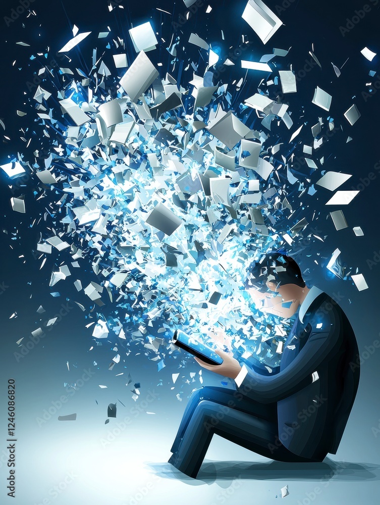 Poster explosive data growth digital transformation in business office space visual content dynamic perspec