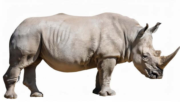 Striking White Rhinoceros in Transparent Background, Capturing Majesty and Power with Precision and Clarity