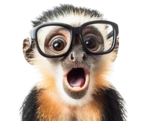 Gardinen Affe silly monkey wearing oversized glasses, expressing surprise and joy. This playful image captures fun and quirky nature of animals  © Alice a.