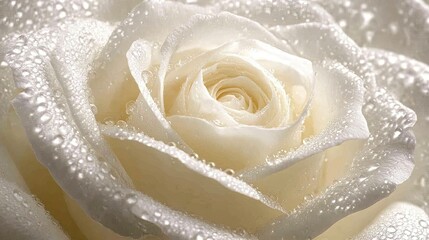 Fototapeta premium A close-up of a dewy white rose in a natural garden setting, leaving ample room for messaging.