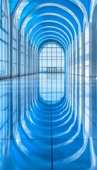 Obraz premium Modern Architecture, Arched Ceiling, Geometric Lines, And Reflections, Abstract Illusion