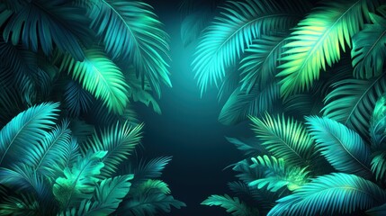 Lush tropical foliage background, nighttime scene