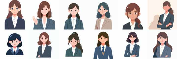 business woman half body vector set