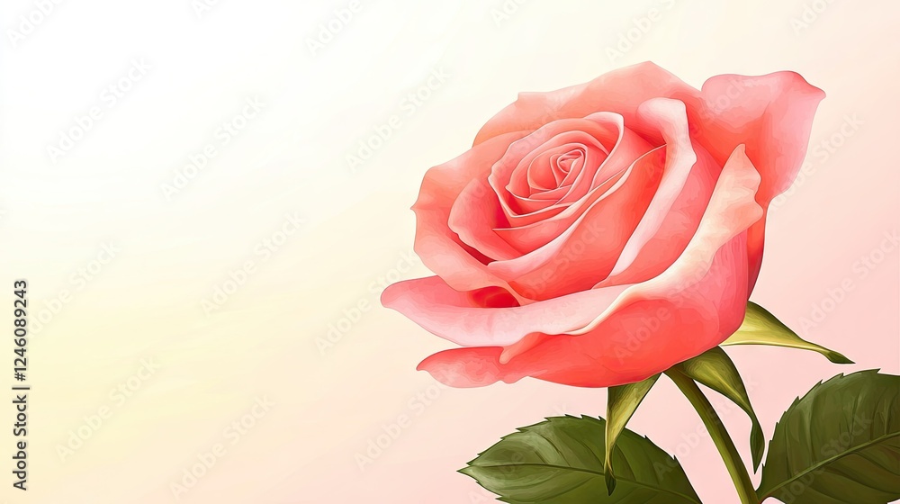 Poster a close-up of a pink rose with a smooth, soft background and clear space to add a quote or design.