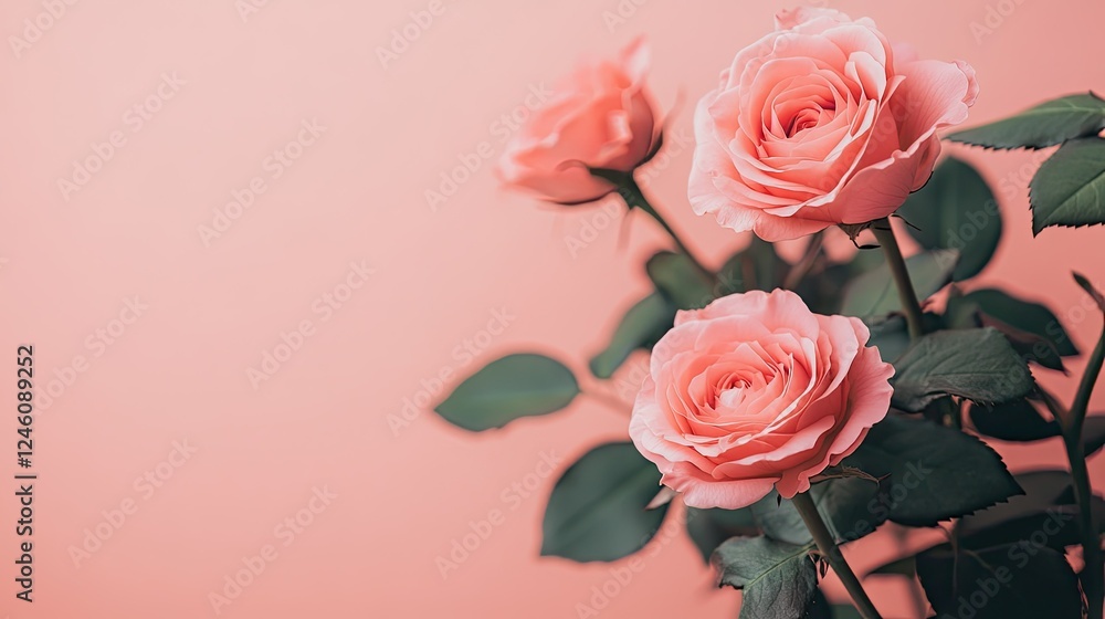Poster a close-up of a pink rose with a smooth, soft background and clear space to add a quote or design.