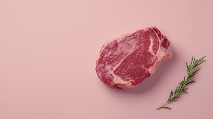 Obraz premium Raw pork steak on pink, culinary canvas of fresh, uncooked meat fresh
