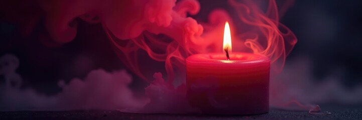 A veil of swirling smoke surrounds a crimson candle flame, spellbinding, candle