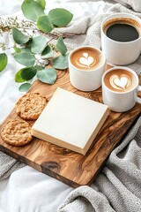 Cozy Morning Coffee Break with Latte Art and Blank Note