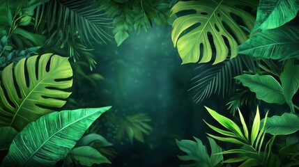 Fototapeta premium Green leaves background of tropical rainforest fern macro