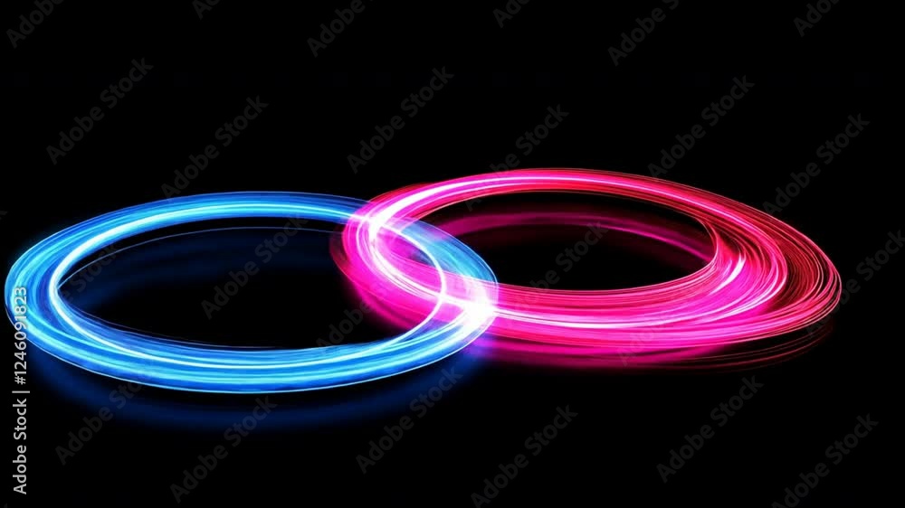 Poster dynamic energy movement bright blue and pink light trails create abstract circular patterns and vibr