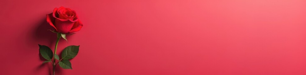 A single long-stemmed red rose with a subtle red heart tip, stem, detail, garnish