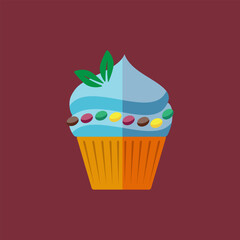 Flat vector illustration of cupcake with icing on top