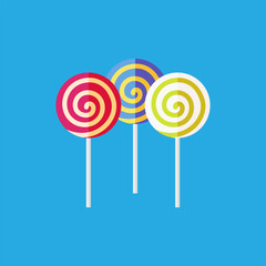 Flat vector colorful lollipop isolated on blue background