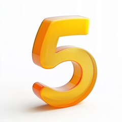Naklejka premium Bright, glossy 3D rendering of the number five in vibrant orange and yellow hues.