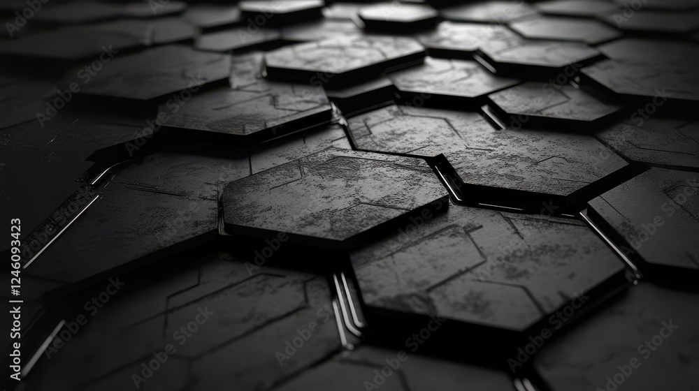 Poster hexagonally shaped tech background rendering network connection dark design