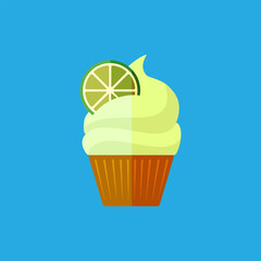 Flat vector illustration of chocolate cupcake with lemon on top