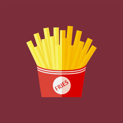 Flat french fries vector illustration on broun background. Fast food illustration
