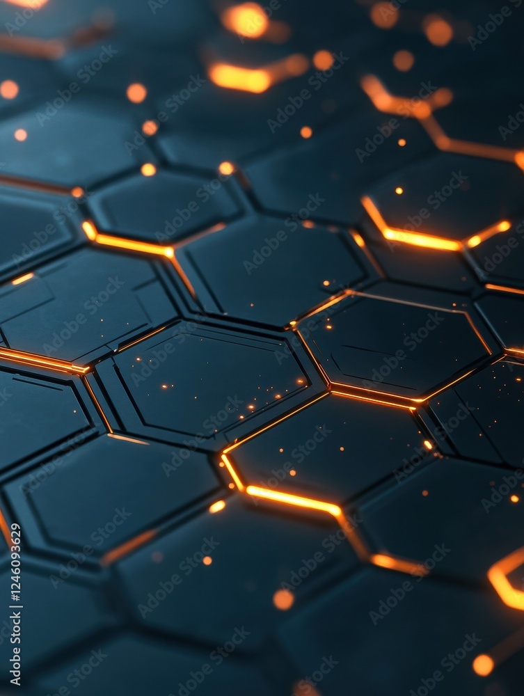 Poster hexagonally shaped tech background rendering network connection dark design