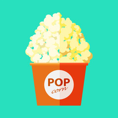 Flat popcorn icon on green background. Food illustration