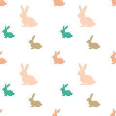 Cute Easter kawaii seamless pattern witn colorful bunny 
