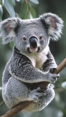 Fototapeta premium Adorable Koala, Close-up Wildlife Portrait of a Koala Bear Perched on a Branch, in Natural Light