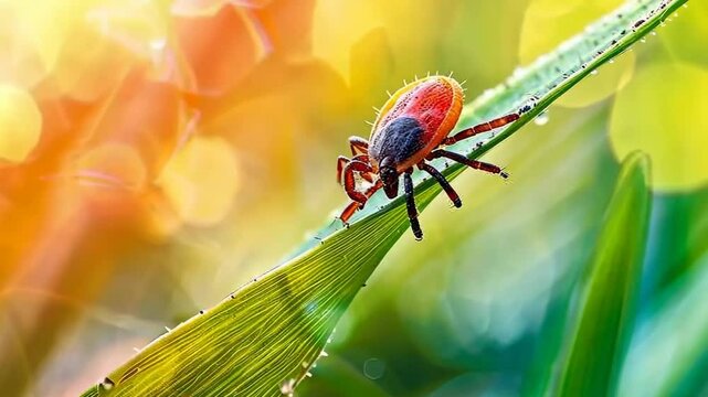 A tick in the park on clothes. Selective focus. Nature.