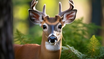 Striking Whitetailed Deer in a Wintery Forest Scene, Showcasing Frosty Branches and a SnowCovered Landscape at Dawn