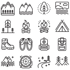 Set of outline icons related to landscape. Linear icon collection. Editable stroke. Vector illustration