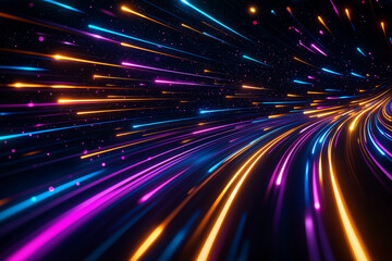 Obraz premium Colorful light streaks create abstract background, evoking sense of motion and energy. vibrant hues of blue, purple, and orange blend seamlessly, enhancing dynamic feel