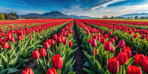 Aerial View of Vibrant Red Tulip Field in Oregon's Spring Bloom