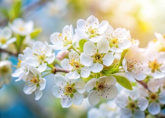 Obraz premium Close-up Spring Pear Blossom Flowers, White Floral Background, Easter, Nature