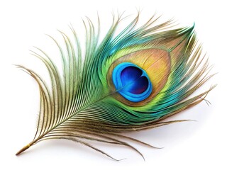 Exquisite Peacock Feather: Blue and Gray Intricate Pattern Isolated on White