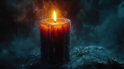 all saints day burning candle on a dark background close up image