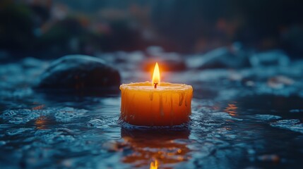 all saints day burning candle on a dark background with a bokeh effect