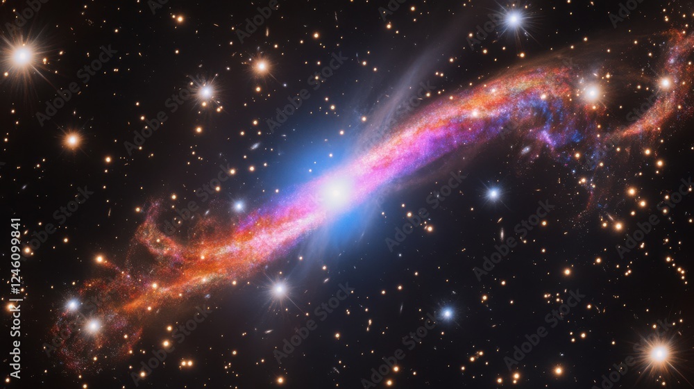 Poster cosmic nebula and star cluster in deep space with colorful gas and dust