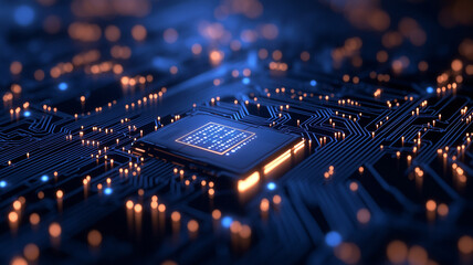 digital padlock on futuristic blue background with glowing circuits symbolizes advanced technology and security. intricate design highlights importance of data protection in digital age