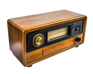 Obraz premium Retro wooden radio with cassette deck, showcasing vintage design and nostalgia. Perfect for music lovers and collectors