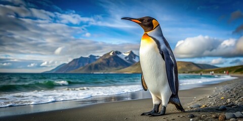 Fototapeta premium King Penguin on South Georgia's Stromness Beach - Wildlife Portrait