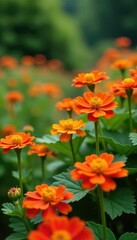 Obraz premium Nasturtium blossoms spreading across garden path, garden, nasturtium